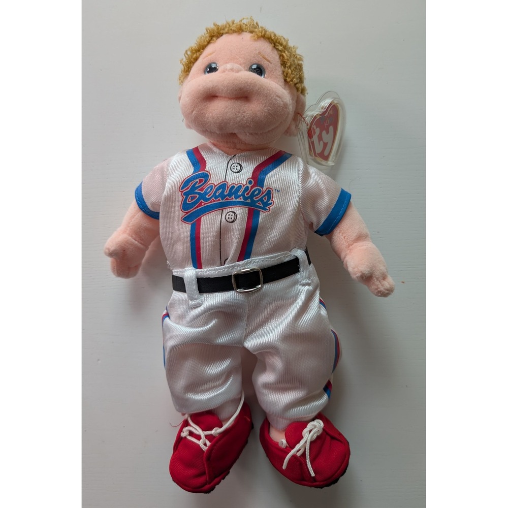 Ty Beanie Kids Boomer Baseball Player Plush Doll Blonde Hair Uniform
